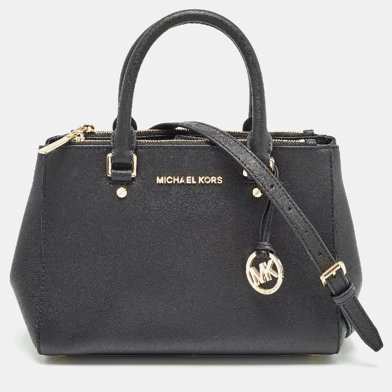 Michael Michael Kors Bags for cycling trips with a strap that won't get in the wayBlack Leather Medium Sutton Tote