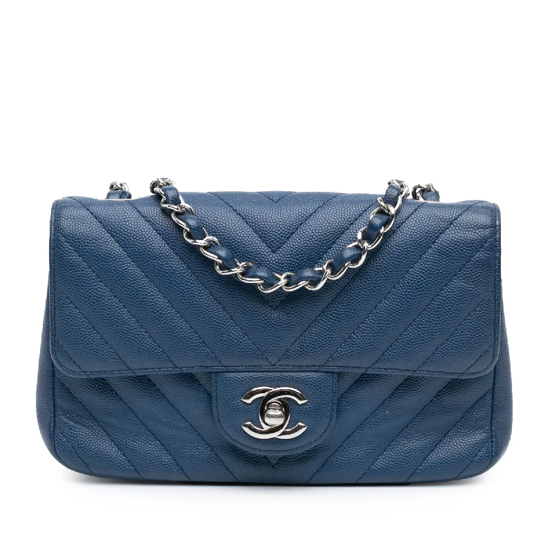 Limited Edition Celine Bags for Fashion CollectorsBlue Chanel Mini Rectangular Classic Chevron Caviar Single Flap Crossbody Bag