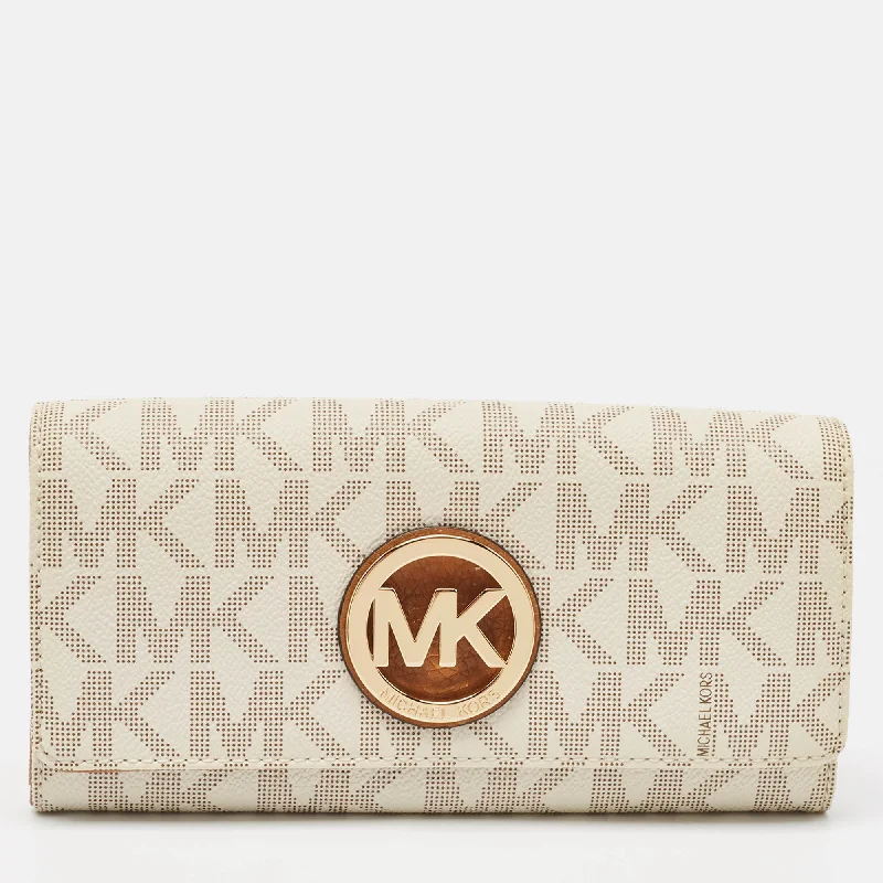 Michael Michael Kors Bags for bridesmaids to match the bridal partyWhite/Brown Signature Coated Canvas and Leather Fulton Continental Wallet