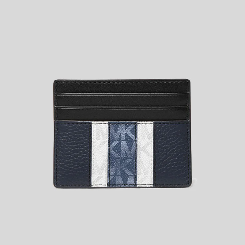 Michael Michael Kors Bags for safari trips in a durable and earth - toned styleMichael Kors Men's Hudson Logo Stripe Leather Tall Card Case In Gfit Box Navy 39F1LHDD2O