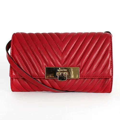 Michael Michael Kors Bags with zip - top closures for added securityMichael Kors Susannah Quilted Leather Lock Clutch Shoulder Bag Dark RED