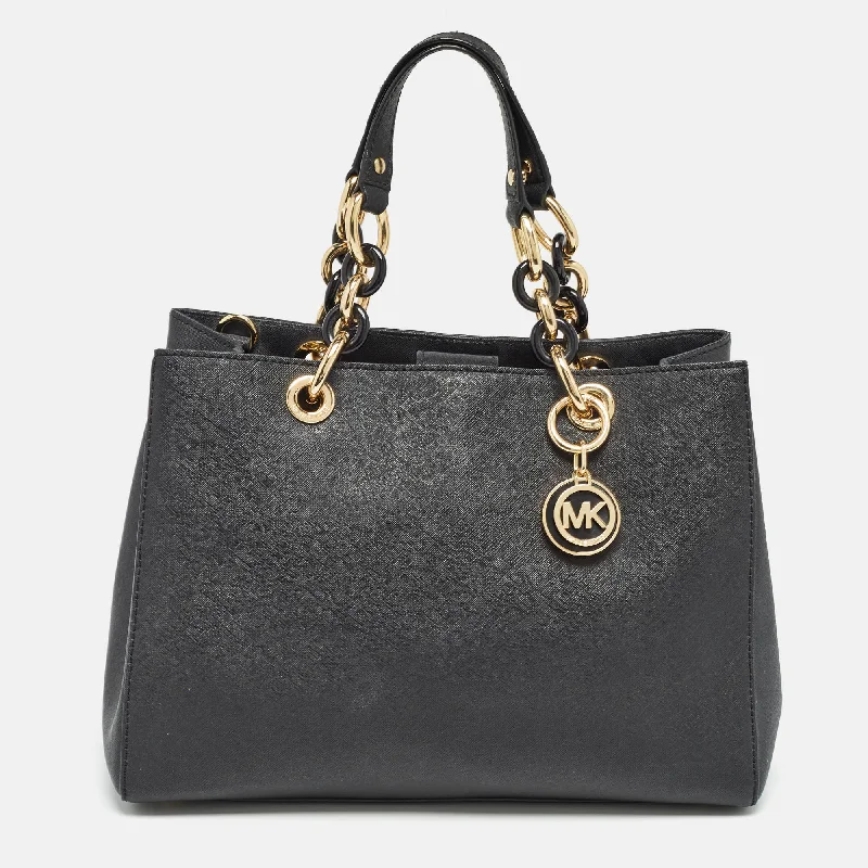 smooth leather Michael Michael Kors handbags for a sleek lookBlack Leather Medium Cynthia Tote