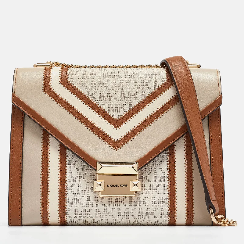 Michael Michael Kors Bags for fashion weeks to showcase the latest trendsBeige/Brown Signature Coated Canvas and Leather Large Whitney Shoulder Bag