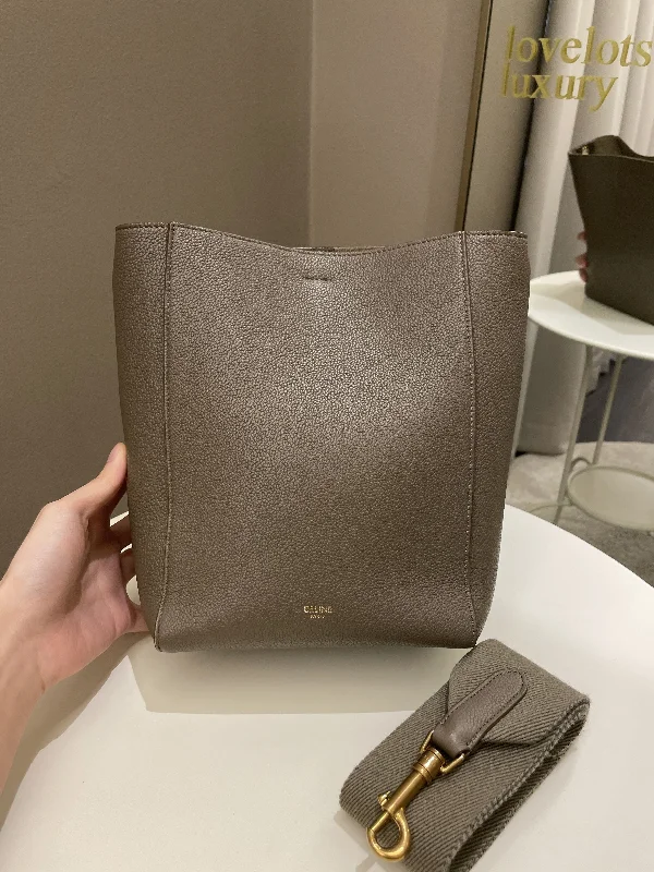 High - Capacity Celine Duffle Bags for Extended TripsCeline Sangle Bucket Bag Taupe Grainy Calfskin