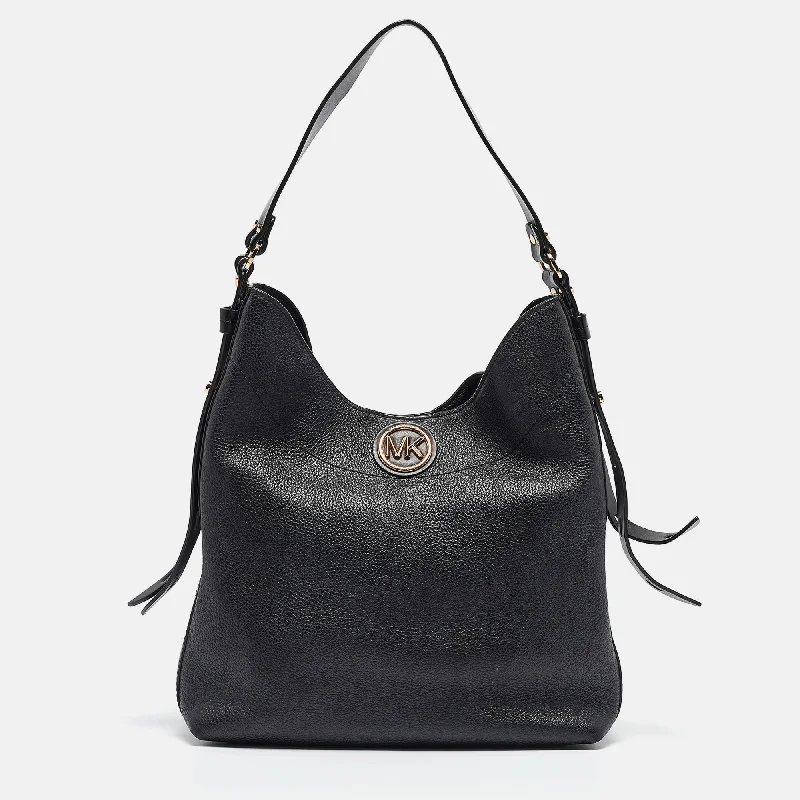 Michael Michael Kors Bags for cruise vacations with a nautical - inspired lookBlack Pebbled Leather Large Bowery Shoulder Bag