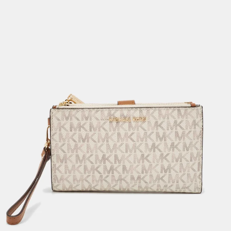 Michael Michael Kors Bags for yoga classes with a soft and flexible materialWhite Signature Coated Canvas Jet Set Travel Zip Wristlet Wallet