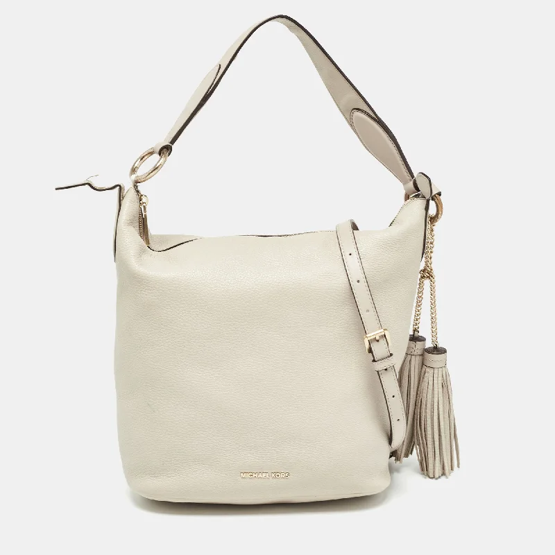 Michael Michael Kors Bags for camping trips with a water - resistant and rugged designLight Grey Leather Elana Tassel Bucket Bag