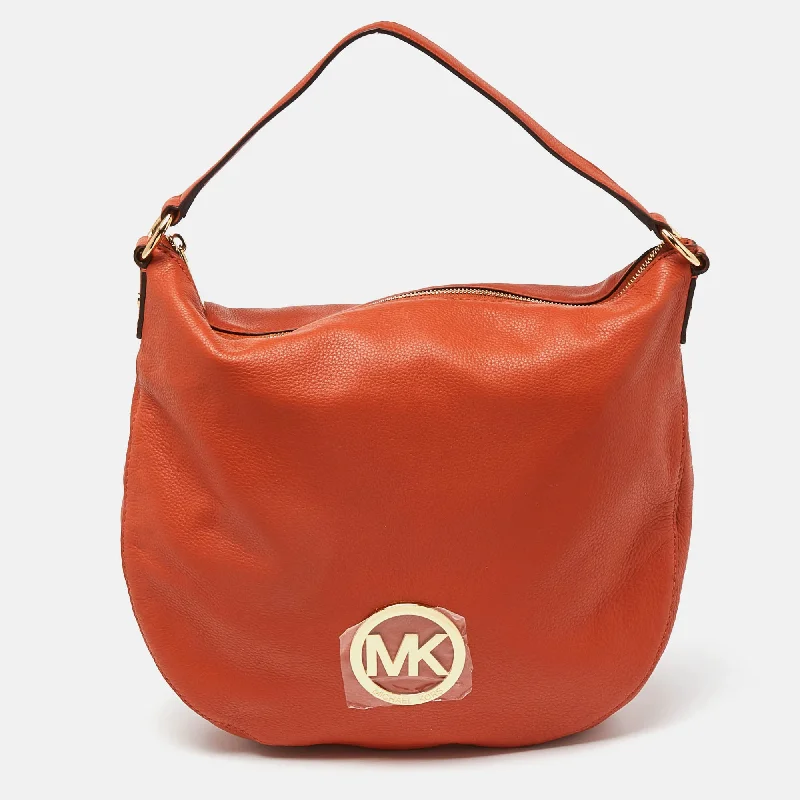 Michael Michael Kors Bags with zip - top closures for added securityOrange Leather Logo Zip Hobo