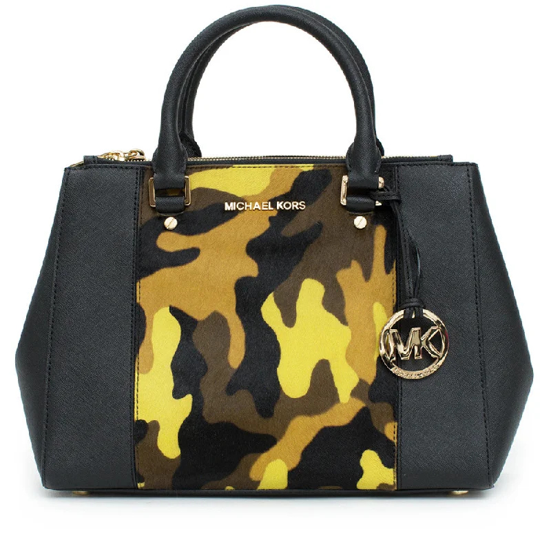 Michael Michael Kors Bags for camping trips with a water - resistant and rugged designMichael Kors Sutton Haircalf Satchel Camo Acid Lemon Shoulder Handbag Purse New