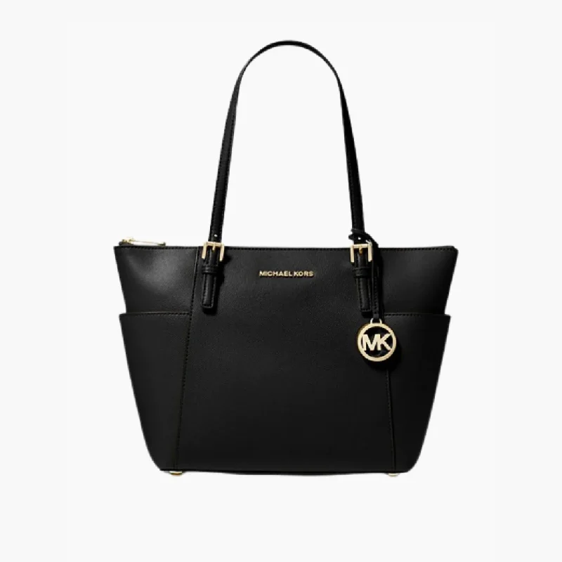 Michael Michael Kors bucket bags in classic black for a timeless lookMichael Kors Black Leather Jet Set Medium Travel Tote