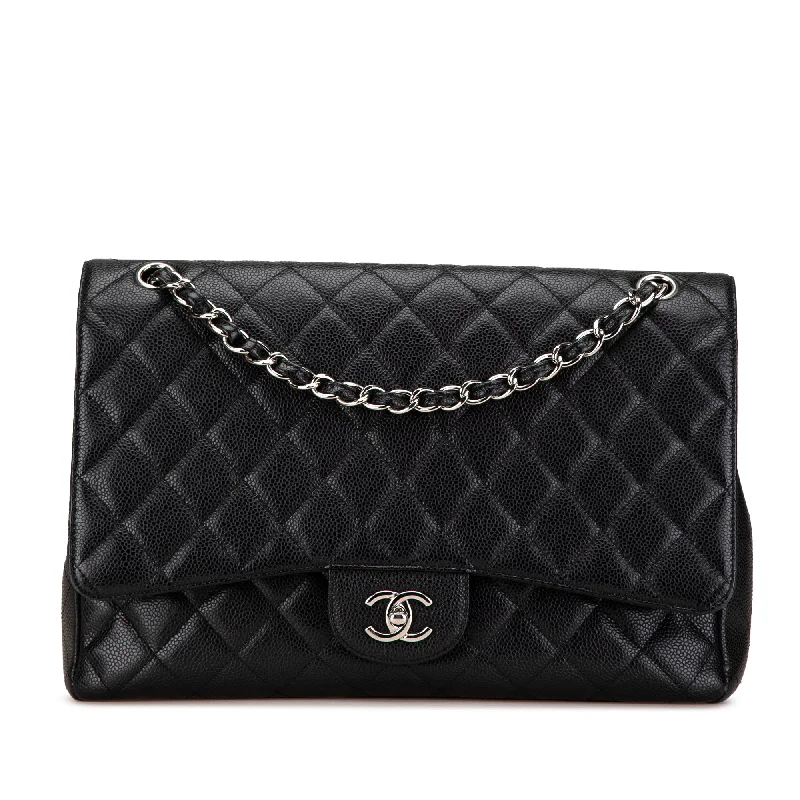 Celine Bags with Adjustable Handles for Comfortable CarryingBlack Chanel Maxi Classic Caviar Single Flap Shoulder Bag