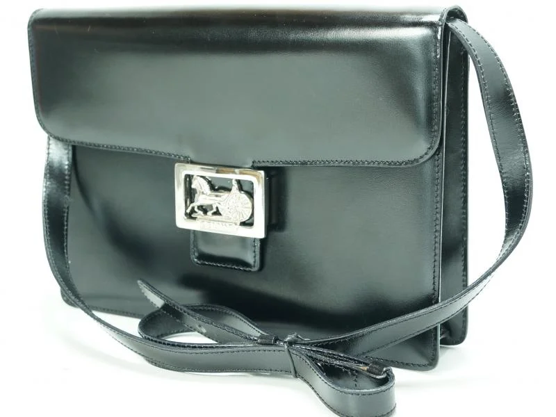 Color - Blocked Celine Bags for a Bold Fashion StatementAuthentic Pre-owned Celine Paris Vintage Black Leather Horse Carriage Shoulder Bag Italy 132989