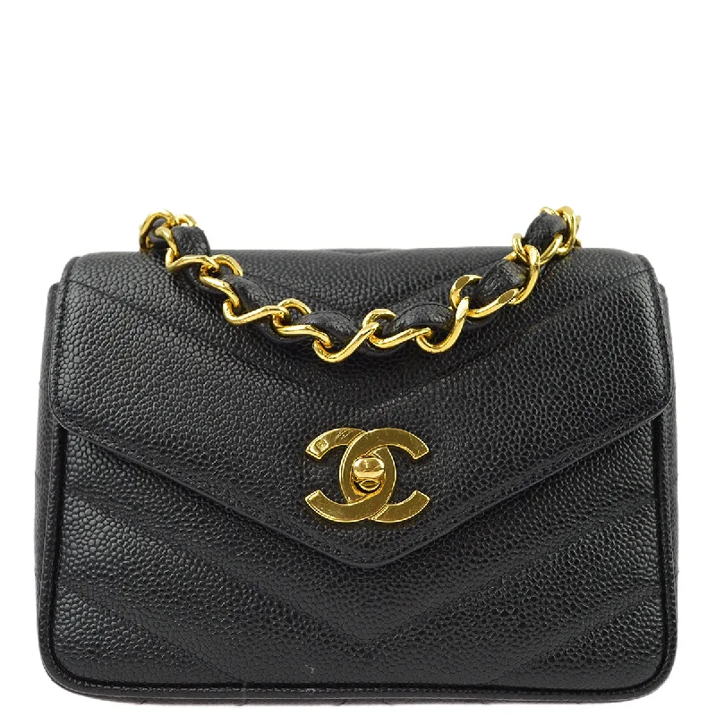 Chanel bags with leather and tweed combinationsChanel Black Caviar V-Stitch Mini Square Shoulder Bag 17