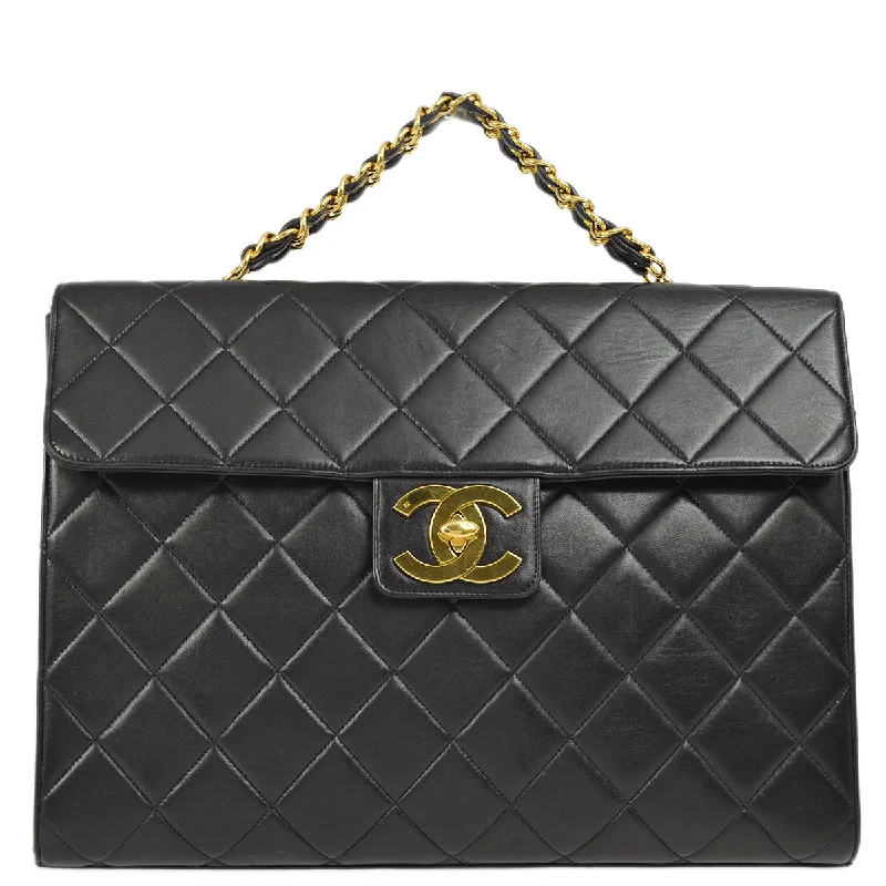 Chanel classicChanel Black Lambskin Briefcase Business Handbag