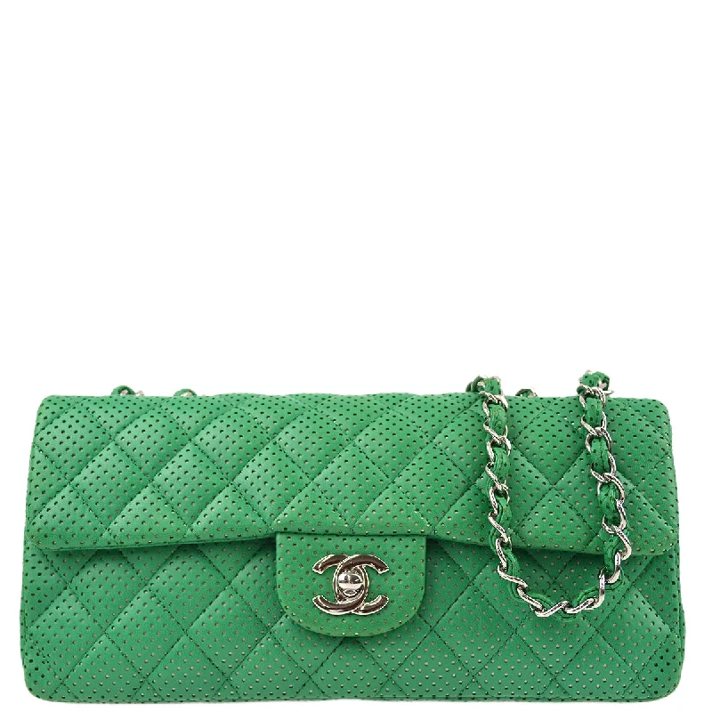 Chanel leather bags for everydChanel Green Perforated Lambskin East West Shoulder Bag