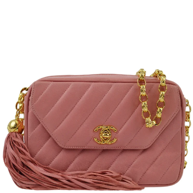 Chanel Vintage Inspired Handbag for Retro LoversChanel Pink Lambskin Fringe Camera Bag Mini