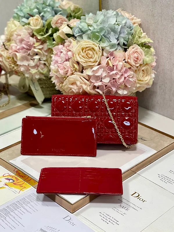 Christian Dior handbags with a snap - button closure and a decorative buckleChristian Dior Lady Pouch Red Handbags