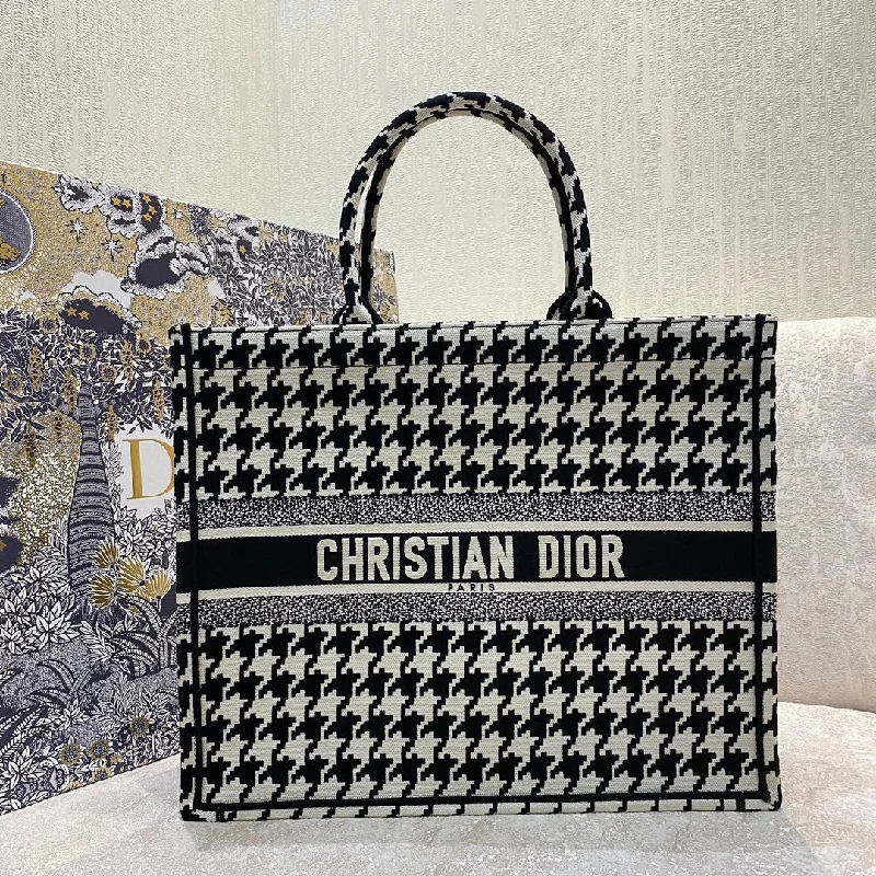 Christian Dior handbags with a back - pocket for quick storageChristian Dior Large Book Tote Black Houndstooth Embroidery, Black/White Handbags