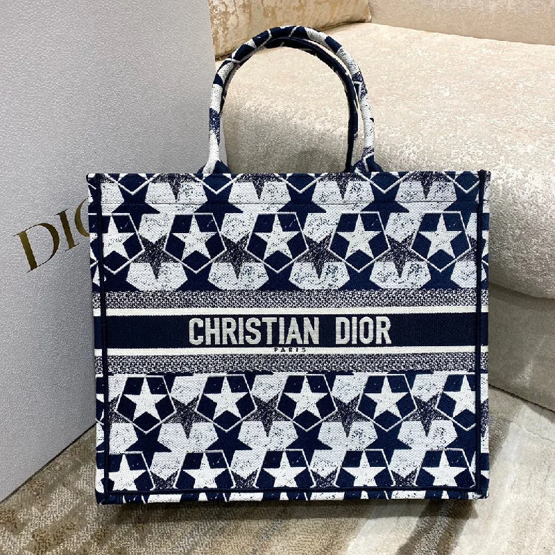 Christian Dior handbags with a removable shoulder strap for versatilityChristian Dior Large Book Tote Blue and White Étoile Embroidery, Blue/White