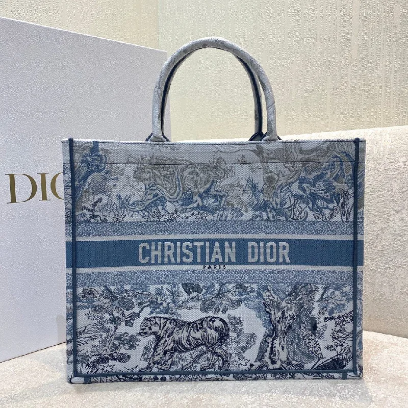 Christian Dior crossbody bags with a front - flap pocket for easy accessChristian Dior Large Book Tote Blue and White Cornely Embroidery, Blue