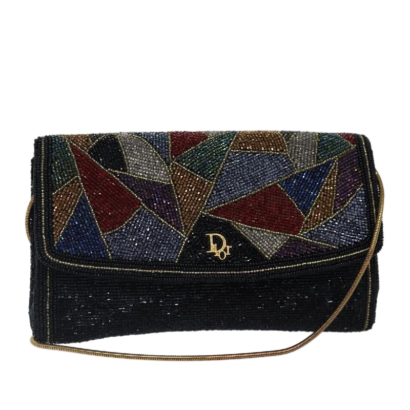 Contemporary Christian Dior handbags with a unique shapeCHRISTIAN DIOR Shoulder Bag beads Black Multicolor Auth 87649S