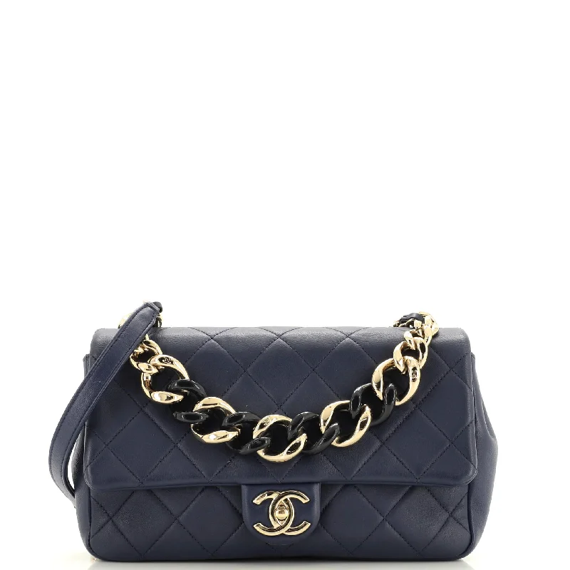 Christian Dior handbags with a removable shoulder strap for versatilityResin Elegant Chain Flap Bag Quilted Lambskin Large